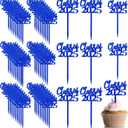 Boao 100 Pieces Class of 2025 Cupcake Toppers Plastic Graduation Cake Picks Graduation Decorations Grad Party Supplies(Blue)