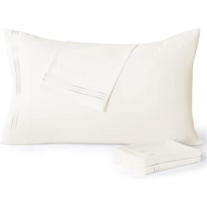 YIYEA Pillow Cases Standard Size Set of 4, Ultra Soft 1800TC Hotel Quality Double Brushed Microfiber Embroidered Pillowcases, Envelope Closure, Fade Resistant (20"x26", Ivory)
