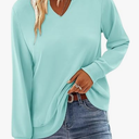StunShow Women Sweatshirts Long Sleeve Shirts V Neck Casual Cute Loose Fit Lightweight Pullover Tops (Small, Light Jade)