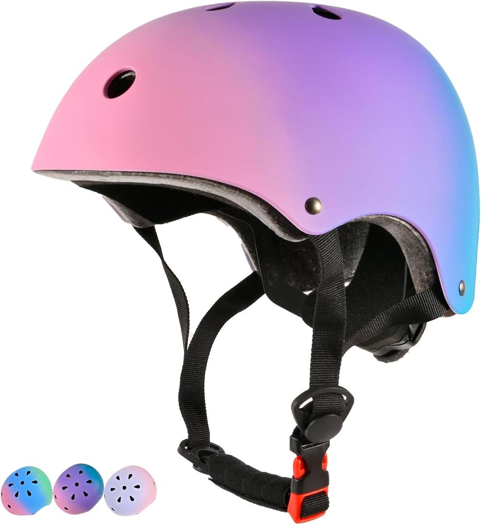 Adjustable Kids Bike Helmet for Girls Boys Youth, Color Gradient Kids Protective Helmets for Multi-Sports Bicycle Cycling Skateboard Scooter Skating