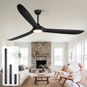 82 Inch Extra Large Black Ceiling Fans with Lights and Remote | 3 Wood Blades, DC Motor, High CFM, Noiseless, Propeller Damp Rated Outdoor Ceiling Fan for Patios, Exterior
