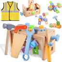 Aliex Wooden Kids Tool Set, 30pcs Toy Tools for Toddlers with Vest, Tool Kit Toddler Montessori Stem Learning Educational Toys for 3 4 5 Years Old Boys Girls, Birthday Gift for Kids