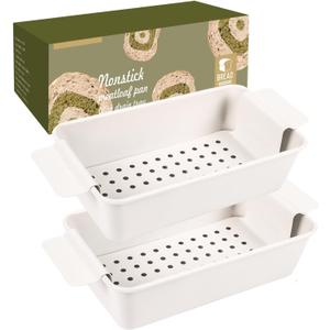 2-Piece Beige Meat Loaf Pan with Drip Tray, Grease Draining Design, Non-Stick 9x5 Loaf Pan, Perfect for Baking Bread and Meatloaf and Homemade Baking