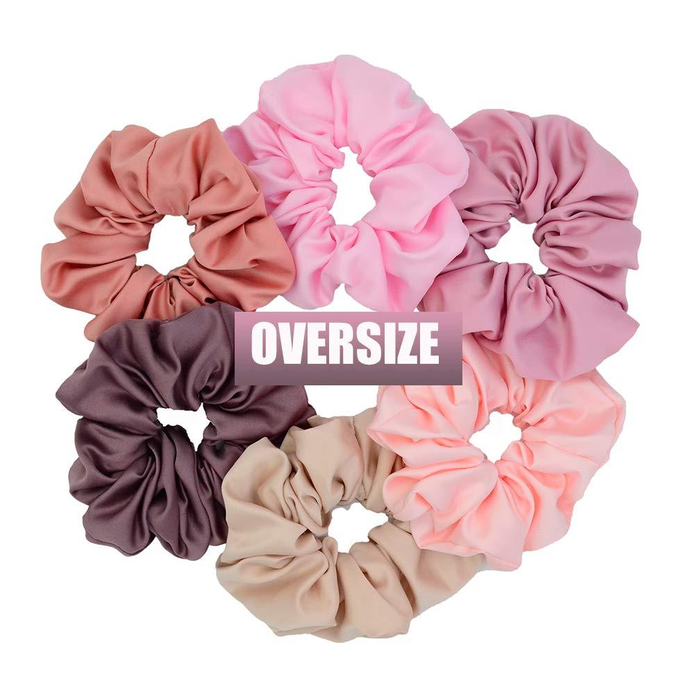 Chloven 6 Colors Oversize Jumbo Hair Scrunchies Blush Theme Large Satin Elastics Pink Lovers Scrunchy Bobbles Soft Bands Ties Accessories for Girls Women (6 Blush) (6 Count (Pack of 1))