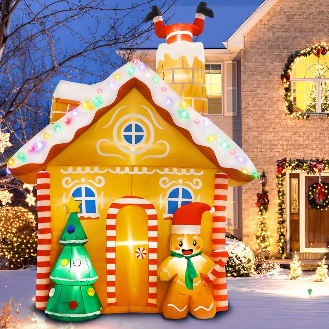 10FT Christmas Inflatables Outdoor Decorations, Inflatable Gingerbread House Decoration with LED Colored Lights, Inflatable Christmas Decorations Outdoor for Yard Lawn Garden
