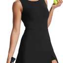 NIASHOT Athletic Dress for Women Mini Crew Neck Sleeveless Built in Shorts with Pockets Tennis Golf Dress (Black, M)