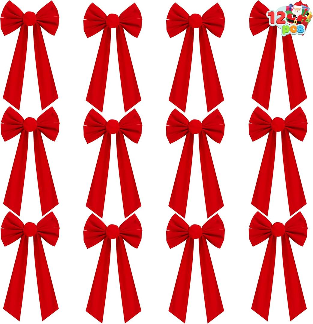 JOYIN 12 Pack Christmas Red Velvet Bows, 16" Long by 9" Wide Decorative Christmas Bows for Wreath Garland Christmas Tree Decor, Indoor Outdoor Holiday Decorations (Medium)