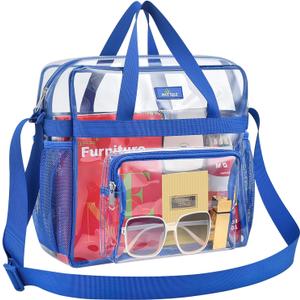 MAY TREE Clear Bag for Stadium Events 12612 Clear Tote Lunch Bag with Reinforced Straps for Work and Sporting Events, Blue