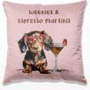 Pink Dachshund Martini Pillow Covers 18x18, Dachshund Lover Gifts, Gifts for Cocktail Lovers, Funny Sausage Weiner Dog Throw Pillow Covers for Bar Home Living Room Bedroom Sofa Couch