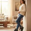 Women's Cozy Knit Slipper Boots Memory Foam Non-slip Indoor Outdoor Warm House Booties (Black)