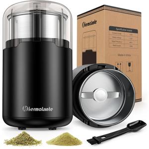 Hermolante Herb Grinder, Spice Grinder, Coffee grinder, 150 w Electric Herb Grinder with Stainless Steel Blade and Cleaning Brush, Compact Size Electric Grinder for Herb Spices Coffee Nuts Seeds,etc. (Black)