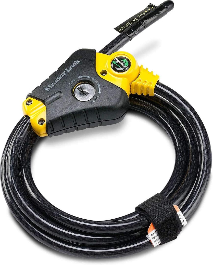 Master Lock Black and Yellow Python Cable Lock with Key, Outdoor Lock for Bikes, Trail Cameras, and Other Equipment, 6 Foot Long x 3/8-Inch Diameter, 8413DPF