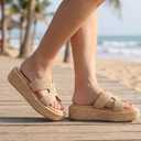 Monrovia Raffia Platform Sandals for Women Slip-On Espadrille Wedges Slides, Flatform Woven Straw Summer Vacation Beach Shoes