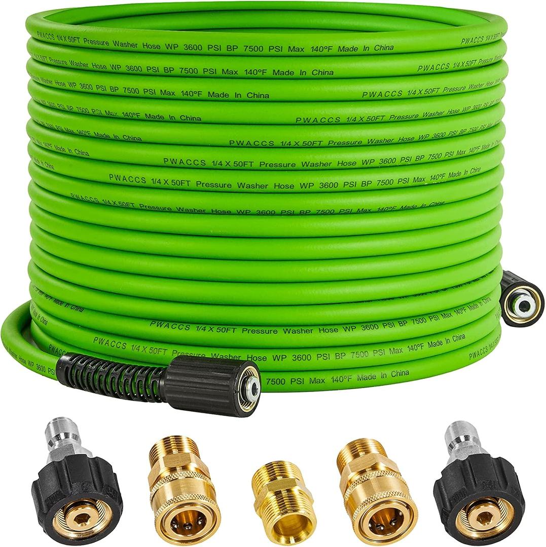 PWACCS Pressure Washer Hose for Power Washer  3600 PSI Kink Resistant Pressure Washing Extension Hose 50 FT x 1/4"  Universal Electric Power Wash Hose for Replacement  Compatible with M22 Fittings