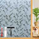 Frosted Glass Window Film with Elegant Flower Design, Bathroom Window Privacy Film for Glass Windows Cover, Static Cling, Removable, Reusable, Anti-UV, Anti-Glare, 45.2 Inch * 157.4 Inch