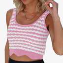 Saodimallsu Womens Striped Crop Tank Top Scoop Neck Going Out Summer Sexy Y2k Sleeveless Crochet Cotton Knit Slim Shirts Pink L