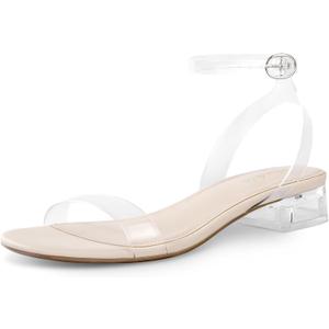 Ankis Black Nude White Red Women Sandals Comfortable Walking Strappy Open Toe Sandals for Women Dressy Summer 1 Inch Low block Heel Flat Adjustable Ankle Strap Wide Available Shoes 2025 (Clear, 10)