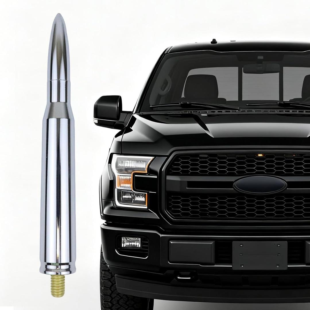 7.8in Chrome Bullet Antenna 50 Cal Truck Antenna Fittings Compatible Fit for Ford F150 F250 F350 Raptor/Dodge RAM 1500 2500 3500/Chevrolet Silverado & GMC Majority Short Replacement Antenna (Chrome)