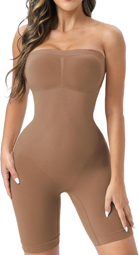 Strapless Shapewear Bodysuit Butt Lifter Body Shaper for Women Under Dress Tummy Control full Body Shapewear (Large, Coffee)