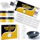 Kintsugi Repair Kit Gold & Silver, 50ml Kintsugi Glue for Broken Ceramics, Bowls, Cups, Porcelain, Glass, Food Safe Pottery Repair Kit for Repair Meaningful Gifts, Jade, Sculpture, Vase, Mug