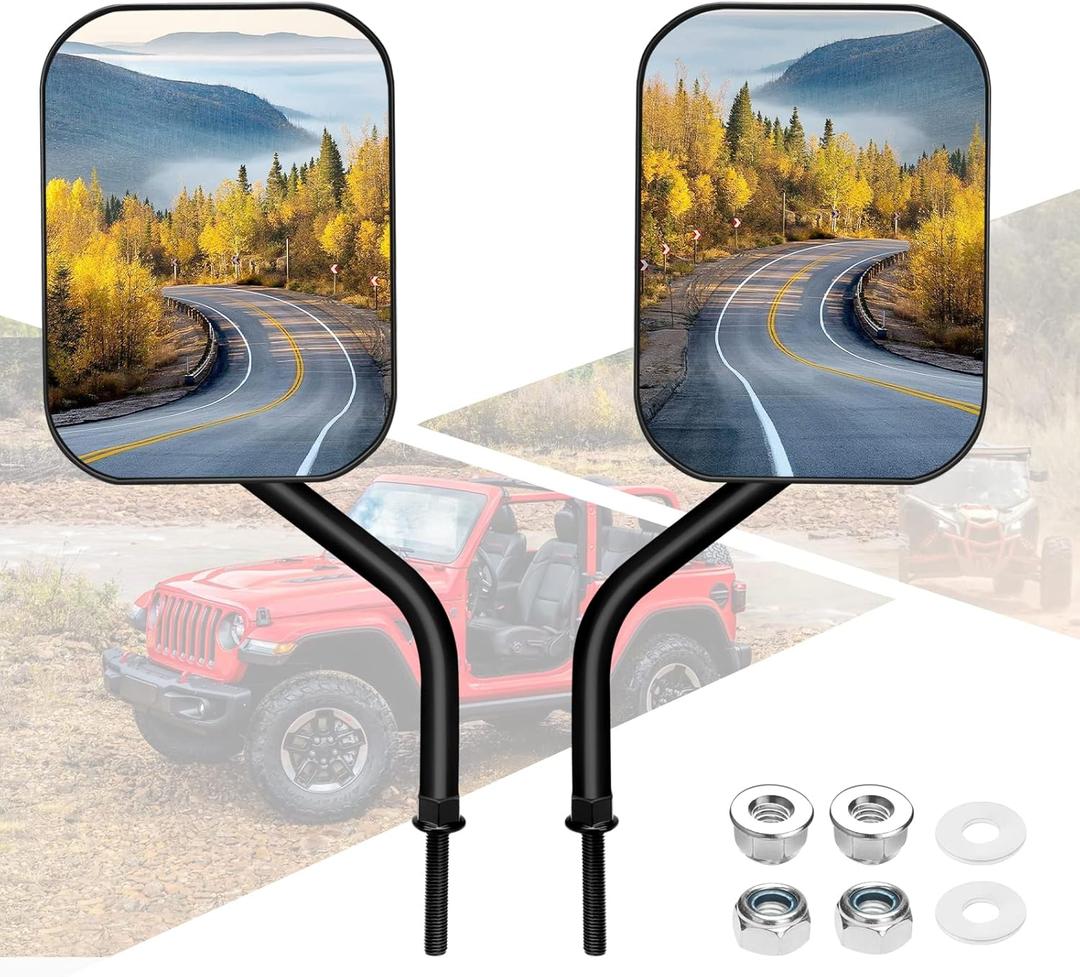 BETOOLL Doors Off Mirrors Compatible with Jeep Wrangler JK CJ JKU LJ JL & Unlimited - Door Hinge Side Mirrors compatible with Jeep for Doors Off Driving