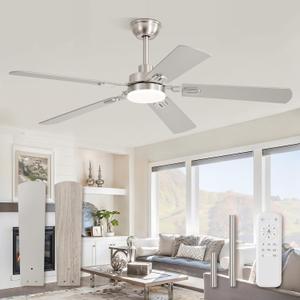 ZMISHIBO 52" Ceiling Fans with Lights, Nickel Modern Ceiling Fan with Remote, Bedroom Indoor Ceiling Fan with Dual Finish Blades, Quiet & Strong Motor, Bright LED Light.