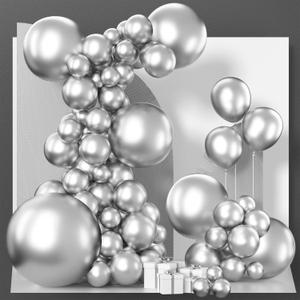 PartyWoo Metallic Silver Balloons 100 pcs Different Sizes Pack of 36 18 12 10 5 Inch Chrome Silver Balloon Arch Kit Garland for Graduation New Year Wedding Birthday Party Decorations Silver-G102