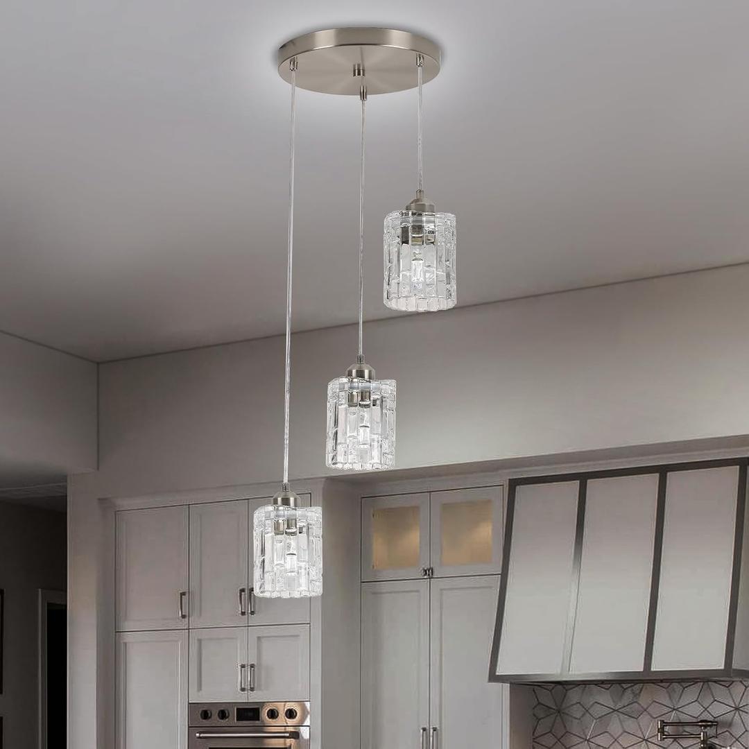 Finktonglan 3-Light Chrome Glass Cluster Chandelier for High Ceilings | Adjustable Height, Sloped Ceiling Compatible, Modern Cascading Pendant Light for Foyer, Staircase, Entryway and Living Room