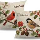 7COLORROOM Set of 2 Christmas Cardinal Throw Pillow Covers Red Birds Stand On Tree Branch with Berry/Red Flower Cushion Cover Farmhouse Christmas Pillowcases 18 x 18 Inch for Seasonal Decor