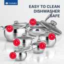 Daniks Classic 12-Piece Stainless Steel Cookware Set with Glass Lids, Includes Saucepan and Frying Pan with Lid, Tri-Ply Bases for Even Heating, Induction Compatible, Dishwasher Safe, 12-pcs Set