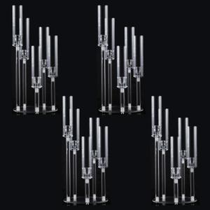 4PCS 5 Arm Acrylic Candelabra for Table Wedding Centerpiece, Crystal Clear Candle Stick Holders Candelabra Centerpiece Stands with Removable Lampshade for Party Easter Baby Shower Fit 0.8 LED Candle