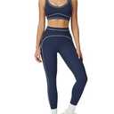 2 Piece Workout Sets for Women U Back Color Block Crop Tank Sports Bra Matching High Waist Tummy Control Leggings Womens Two Piece Athletic Set Gym Wear Active Yoga Pilates Outfits Dark Blue Small