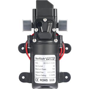 VerRich 12V Water Pumps, 1/2" Diaphragm Pump 20MM Connector Self Priming High Pressure Pump for Motorhome,Caravan,Boat Garden
