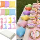 Beeveer 91 x 71 Extra Large Outdoor Boho Picnic Blanket with Pastel Table Runner, 6 Throw Pillow Covers 6 Napkins Woven Cotton Yarn Oversize Beach Blanket Washable Picnic Camp Wedding
