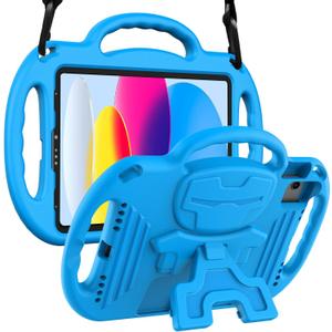 LTROP Kids Case for iPad A16 11th Generation (11-inch,2025)/ 10th Generation (10.9 Inch,2022)/ Air 5th/ 4th Gen 10.9 with Shoulder Strap, Shockproof Lightweight Handle Stand Child Bumper Case, Blue
