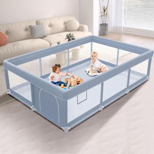 74 x 50 Inch Baby Playpen, Playpen for Babies and Toddlers, Baby Play Pen Playard for Indoor & Outdoor Active Center Game Fence, with Skin-Friendly Fabric and Soft Breathable Mesh, Grey (74 * 50 Inch)