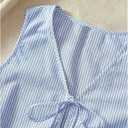 Verdusa Women's 2 Piece Striped Outfit Bow Tie Crop Tank Tops with Shorts Set (Medium, Blue and White)