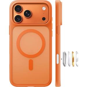 TORRAS Magnetic Shockproof for iPhone 17 Pro Case, Compatible with MagSafe, MilitaryGrade Drop Protection, Camera Control, DIY Button, Slim Translucent Phone Case for iPhone 17 Pro, Orange