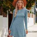 OFEEFAN Fall Dresses for Women 2026 Long Sleeve Crew Neck Sweater Dress (Blue, M)