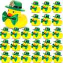 Foilswirl 24 Pcs St. Patrick's Day Rubber Ducks, 2 inch Green Shamrock Rubber Duckies Bulk Green Lucky Duck Float Bath Decor St. Patrick's Day Party Favors Gift Exchange