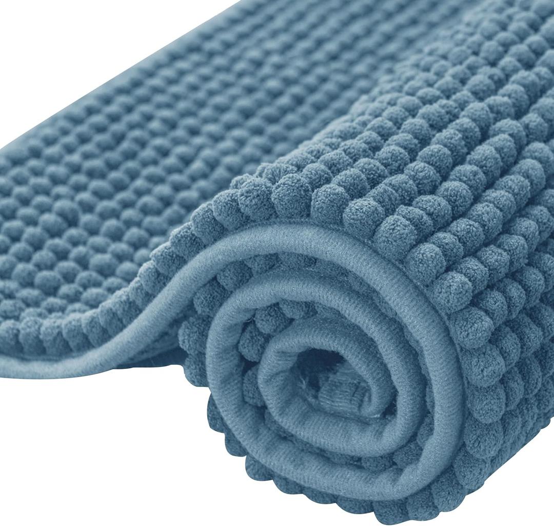 SUBRTEX Bathroom Rugs, 20" x 32" Chenille Bath Rug Soft Short Plush Bath Mat Soft Shower Mat Water Absorbent Shower Mat Quick Dry Machine Washable, Stone Blue
