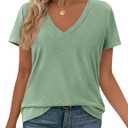 PRETTYGARDEN Womens Tops Short Sleeve Oversized Tshirts Shirts 2026 Summer Casual V Neck Loose Basic Tees Spring Tunic Blouse (X-Large, Light Green)