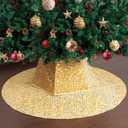 Mr. Pen- Sequin Christmas Tree Skirt and Tree Collar, 36 Inch Sparkly Base Cover, 24.8 Inch Foldable Sparkling Sequin Trees Skirt Collar, Gold Christmas Tree Skirt Gold Sequin Tree Skirt