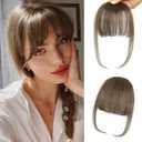 NAYOO Bangs Hair Clip - Brown Fake Bangs 100% Real Human Hair Extensions Wispy Bangs for Women Fringe with Temples Hairpieces Curved Bangs for Daily Wear(Brown, Wispy Bangs)