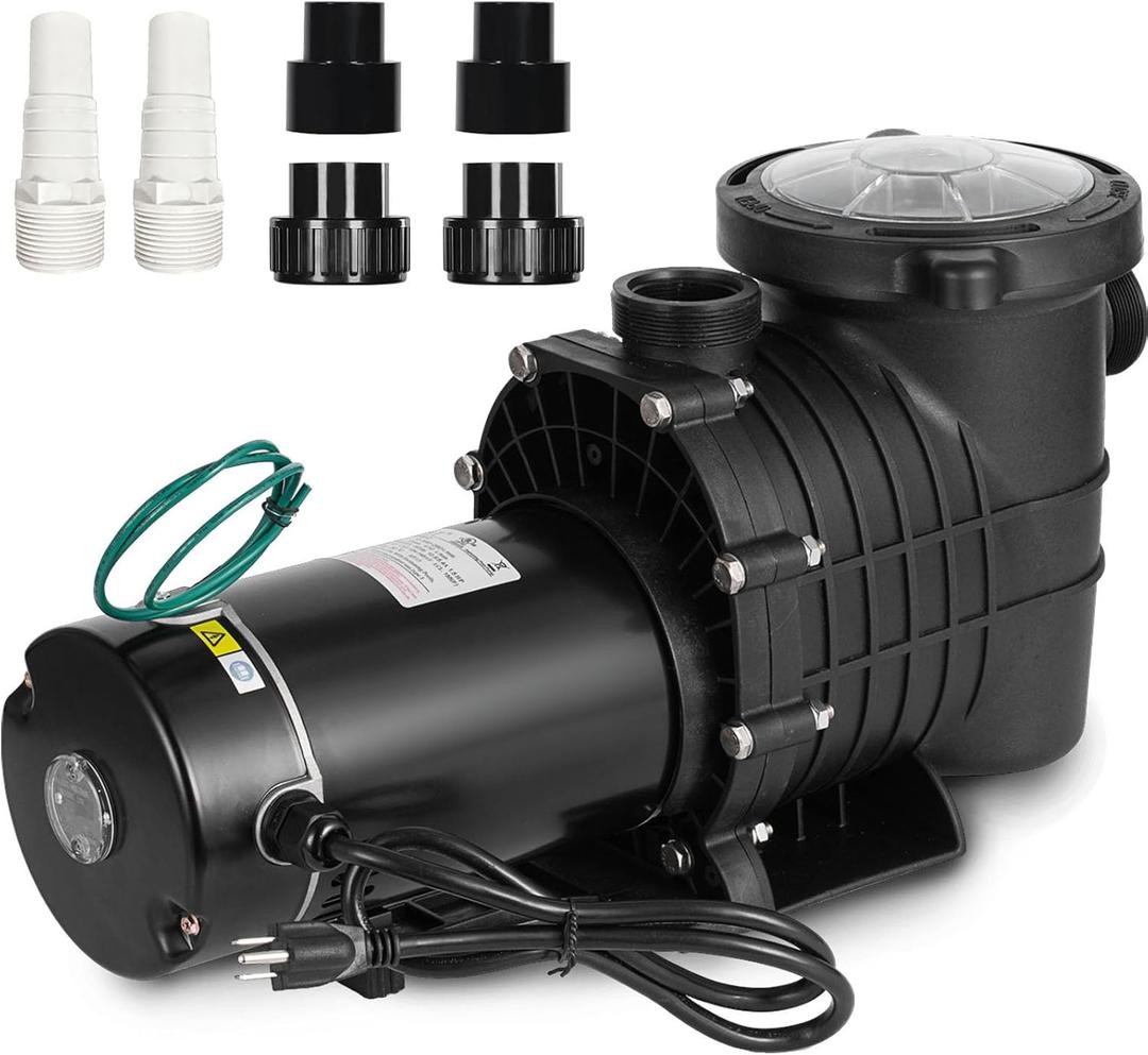 Hitgrand 2HP Self Primming Pool Pump, Inground Above Ground Swimming Pool Pump Upgraded 110V/220V Dual Voltage, 1500W 60HZ Single Speed Pumps with Strainer Basket Silent Operation