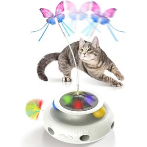 Automatic Interactive Cat Toys for Indoor Cats & Bored Adults - Kitten Toys with Fluttering Butterfly, Ambush Feather & Track Balls - Exercise & Stimulation for Playful Cats (Beige)