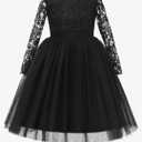 Flower Girl Dress Long Sleeves Lace Top Tulle Skirt Girls Lace Party Dresses,150m Black 