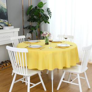 FOLINS&HOME Yellow Round Tablecloth 60 Inch Waterproof Heavy Duty Wrinkle Free Polyester Fabric Table Cloth, Spillproof Washable Table Cover for Parties, Camping, Picnic, Banquet, Indoor & Outdoor Use