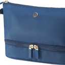 Travel Makeup Bag Double Layer Cosmetic Pouch with Brush Organizer, Large Opening Design, Essential for Business Trips(Navy blue)