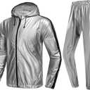 MulYeeh Weight Loss Sweat Suit Anti-Rip Heavy Duty Full-Zip Sauna Suit Fitness Exercise Gym Top Pant with Hood for Men Women (Small, Silver)
